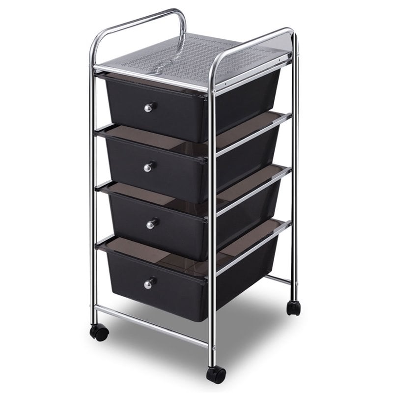 Pemberly Row 4-drawer Contemporary PP and Steel Rolling Storage Cart in Black