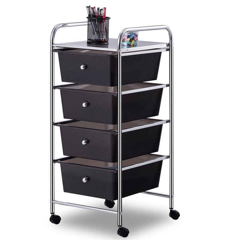 Pemberly Row 4-drawer Contemporary PP and Steel Rolling Storage Cart in Black