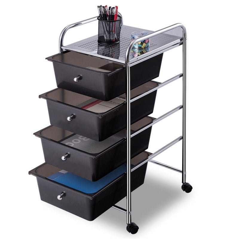 Pemberly Row 4-drawer Contemporary PP and Steel Rolling Storage Cart in Black