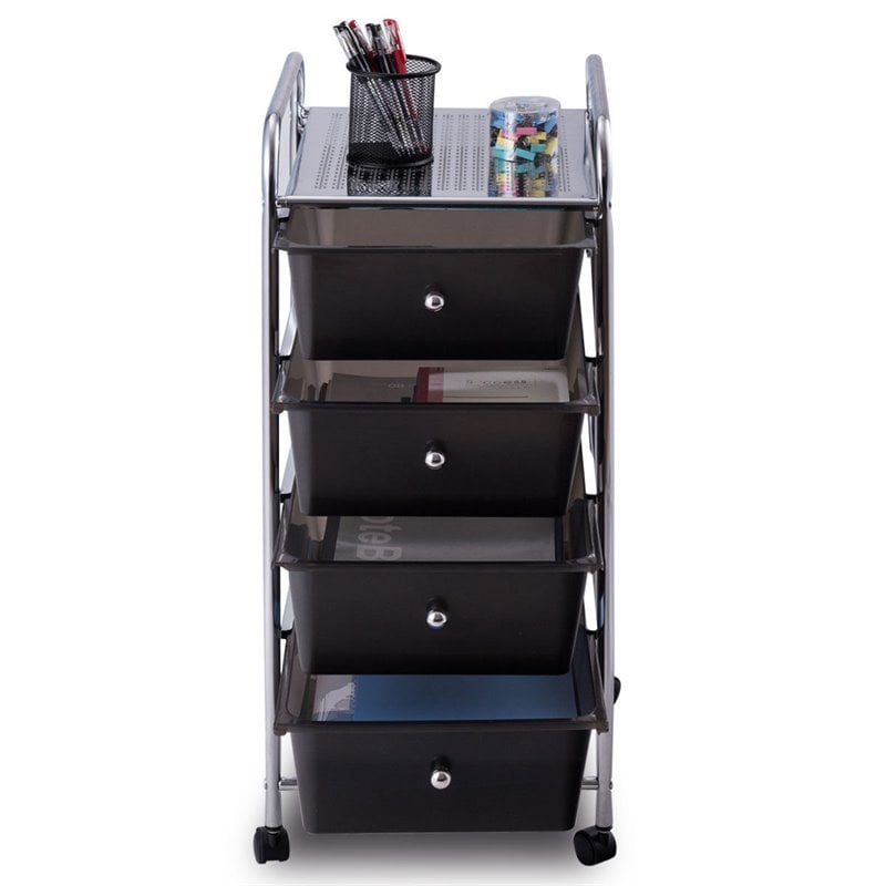 Pemberly Row 4-drawer Contemporary PP and Steel Rolling Storage Cart in Black