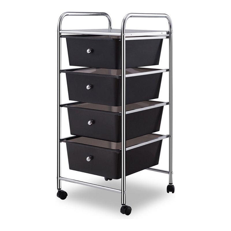 Pemberly Row 4-drawer Contemporary PP and Steel Rolling Storage Cart in Black