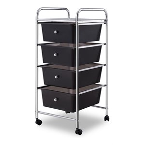 Pemberly Row 4-drawer Contemporary PP and Steel Rolling Storage Cart in Black