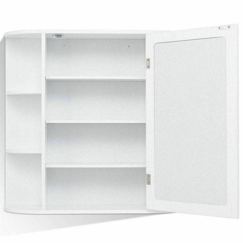 Pemberly Row Contemporary MDF Multipurpose Wall Cabinet with Mirror in White