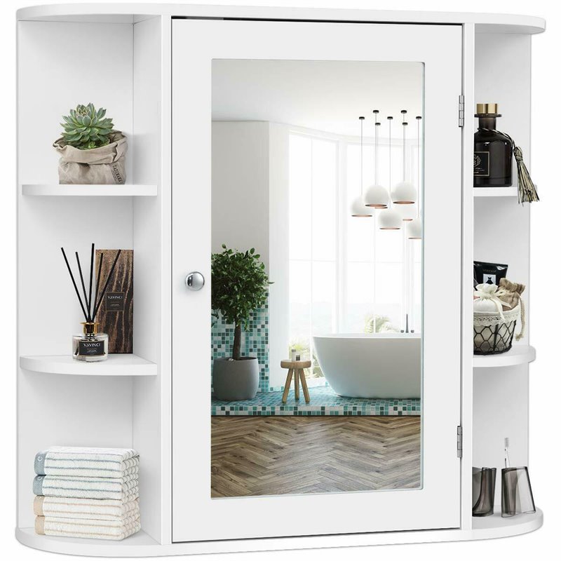 Pemberly Row Contemporary MDF Multipurpose Wall Cabinet with Mirror in White