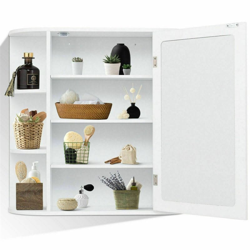 Pemberly Row Contemporary MDF Multipurpose Wall Cabinet with Mirror in White