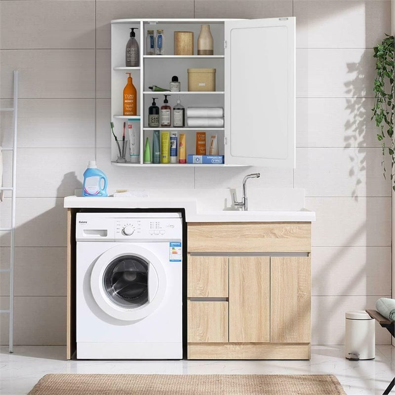 Pemberly Row Contemporary MDF Multipurpose Wall Cabinet with Mirror in White