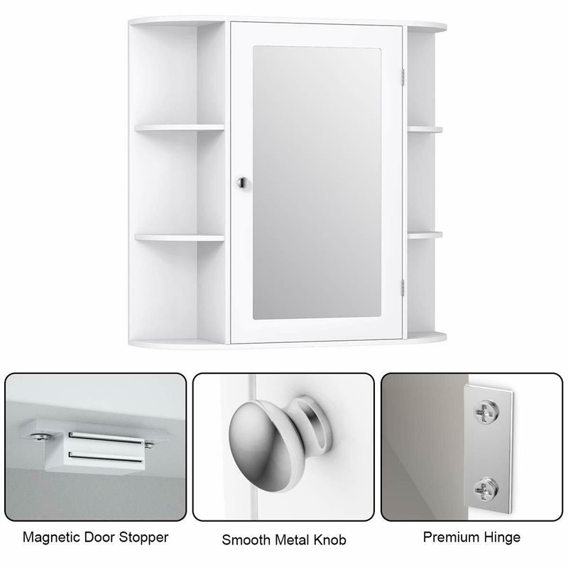 Pemberly Row Contemporary MDF Multipurpose Wall Cabinet with Mirror in White
