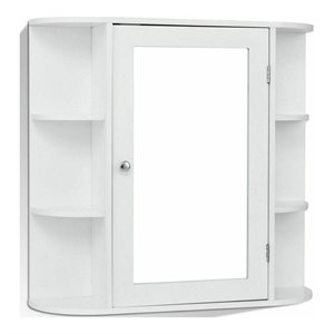 Pemberly Row Contemporary MDF Multipurpose Wall Cabinet with Mirror in White