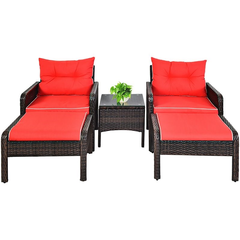 Pemberly Row 5-piece Contemporary Rattan and Steel Patio Furniture Set in Red