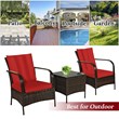 Pemberly Row 3-piece Rattan Patio Furniture Set with Red Cushion in Mix Brown