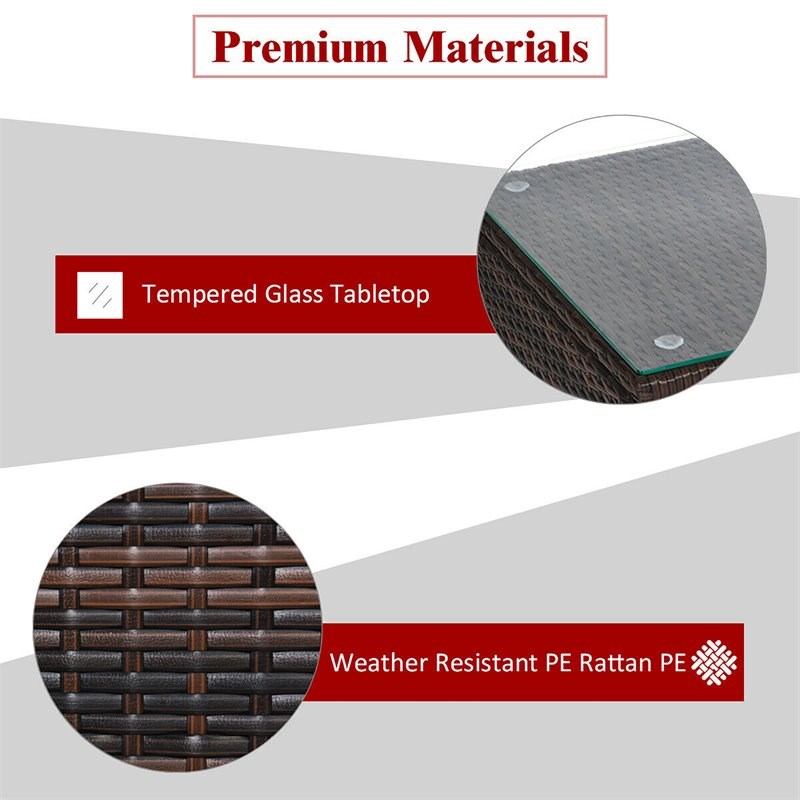Pemberly Row 3-piece Rattan Patio Furniture Set with Red Cushion in Mix Brown