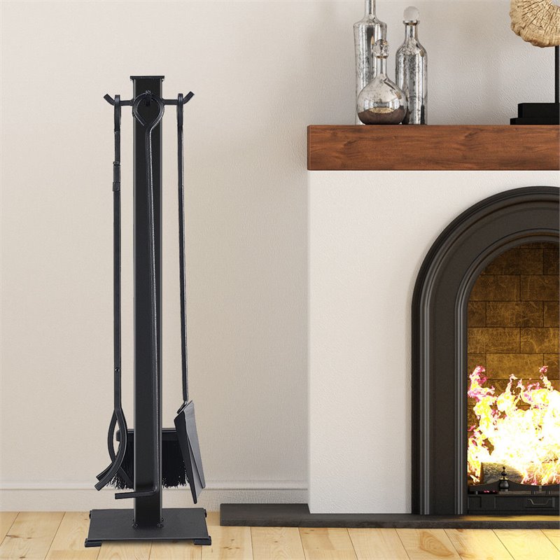 Pemberly Row 5-piece Contemporary Solid Steel Fireplace Tool Set in Black