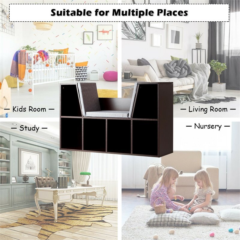 Pemberly Row Particle Board Multi-Purpose Kid Bookcase with 6 Cubby in Brown