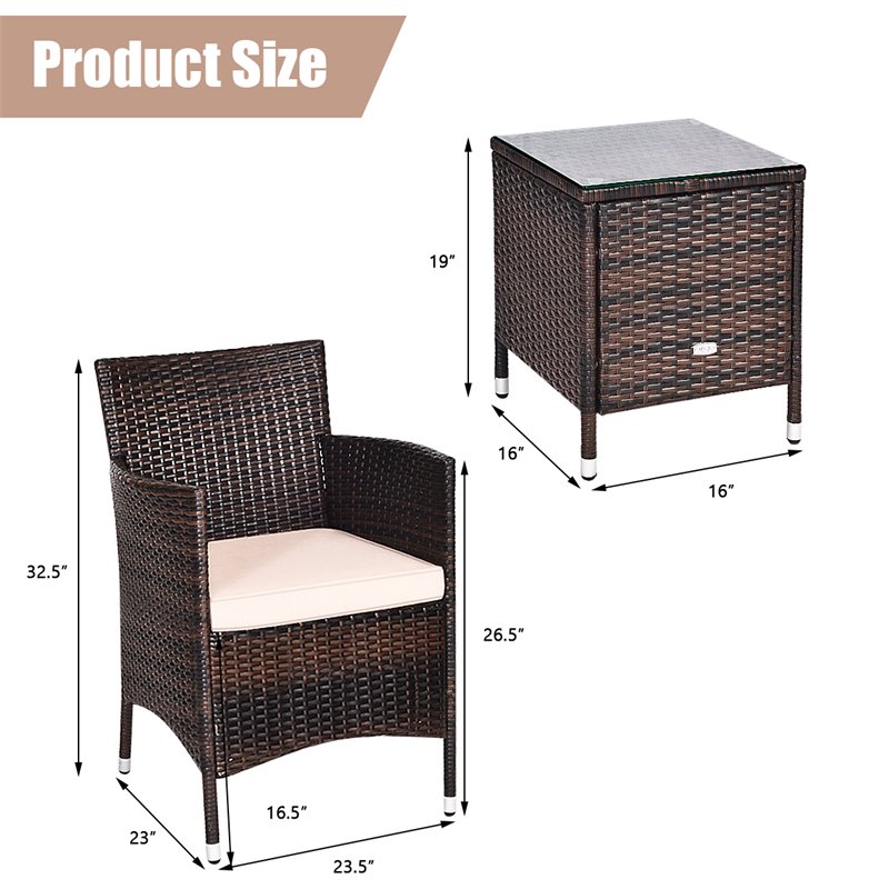 Pemberly Row 3-piece PE Rattan Outdoor Wicker Furniture Sets Chairs in Beige