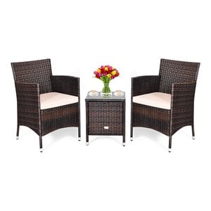Pemberly Row 3-piece PE Rattan Outdoor Wicker Furniture Sets Chairs in Beige