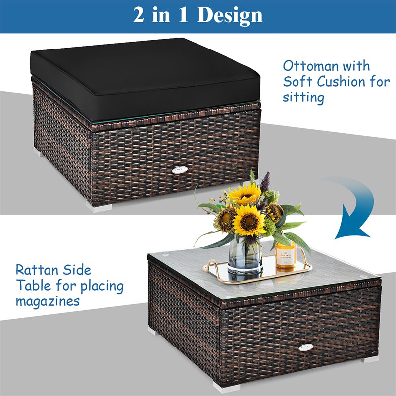 Pemberly Row 6-Pc Rattan Patio Furniture Set w/ Sponge Padded Cushions in Black