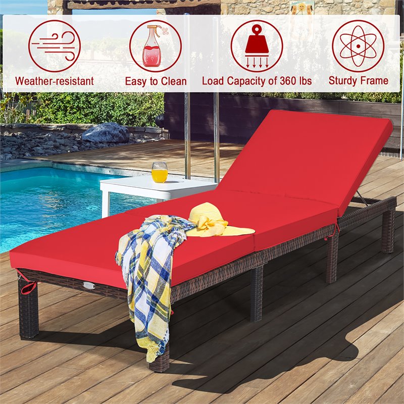 Pemberly Row Rattan & Steel Outdoor Lounge Chair with Removable Cushion in Red