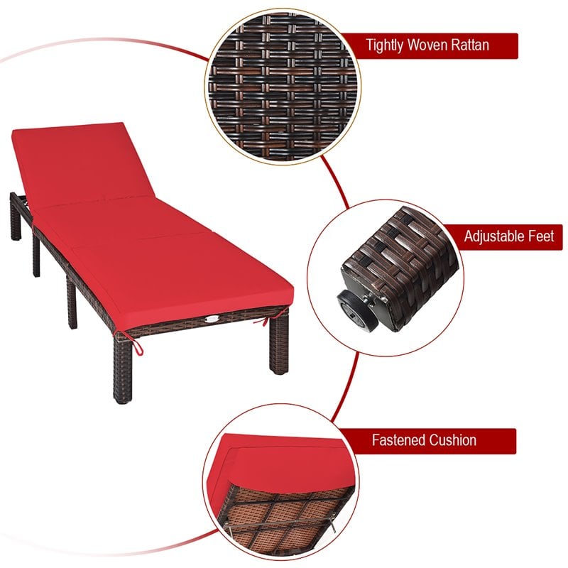 Pemberly Row Rattan & Steel Outdoor Lounge Chair with Removable Cushion in Red