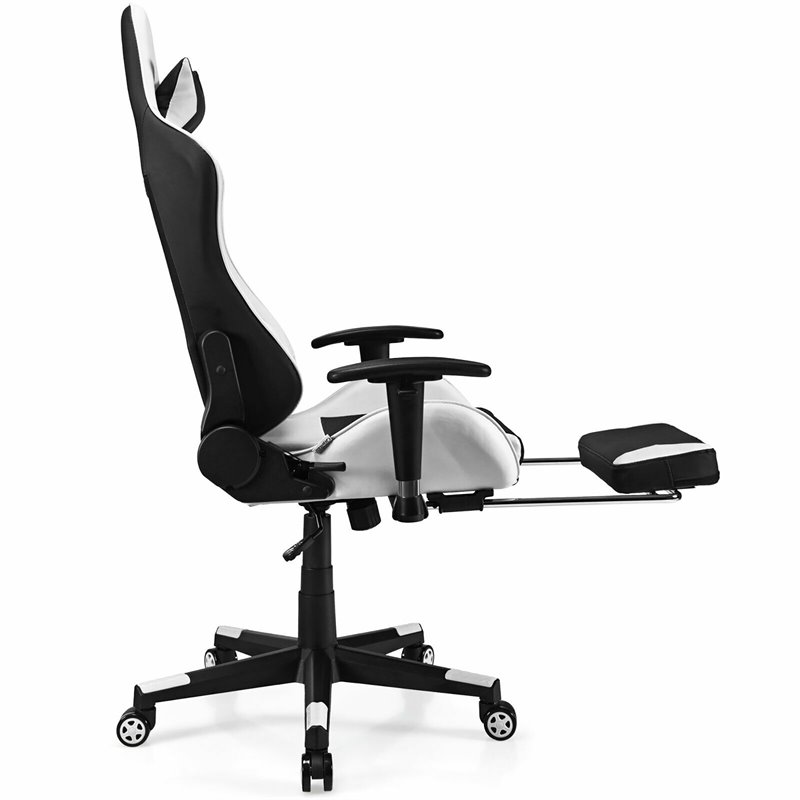 Pemberly Row PVC and Sponge Massage Gaming Chair with Footrest in White