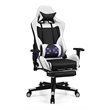 Pemberly Row PVC and Sponge Massage Gaming Chair with Footrest in White