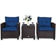 Pemberly Row 3-piece Contemporary Rattan Patio Furniture Set in Navy