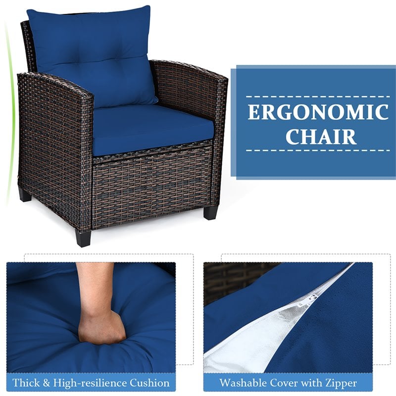 Pemberly Row 3-piece Contemporary Rattan Patio Furniture Set in Navy