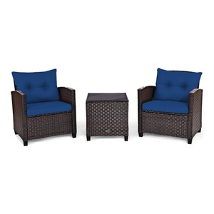 Pemberly Row 3-piece Contemporary Rattan Patio Furniture Set in Navy