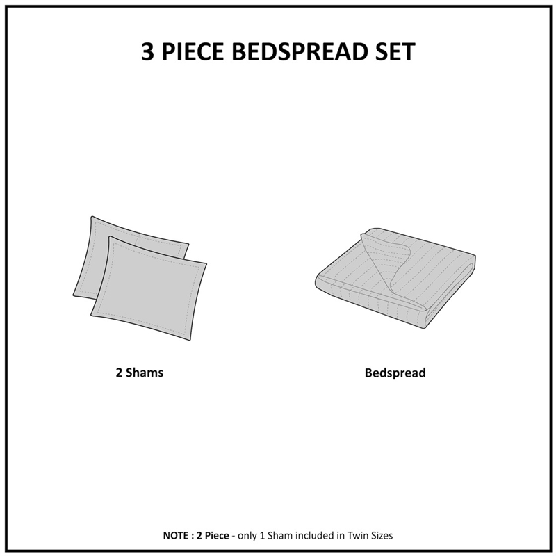 Pemberly Row Modern / Contemporary Reversible Bedspread Set in White