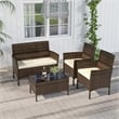 Pemberly Row 4 PCS Patio Furniture Set with Tempered Glass Coffee Table Beige