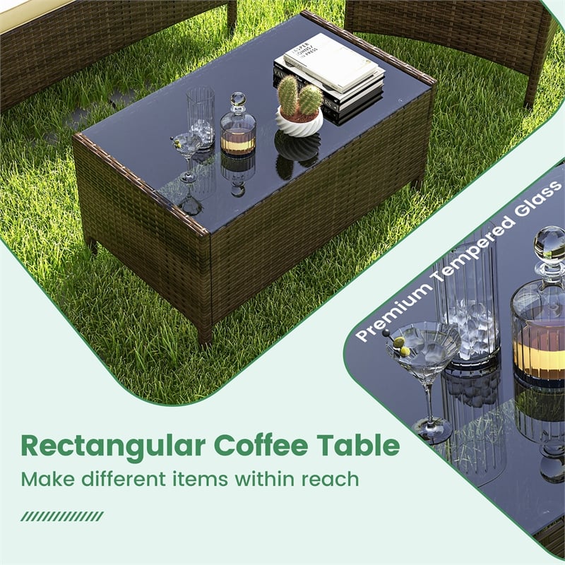 Pemberly Row 4 PCS Patio Furniture Set with Tempered Glass Coffee Table Beige