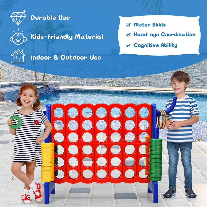 Pemberly Row 4 in A Row Giant Game Set w/Basketball Hoop for Family Blue