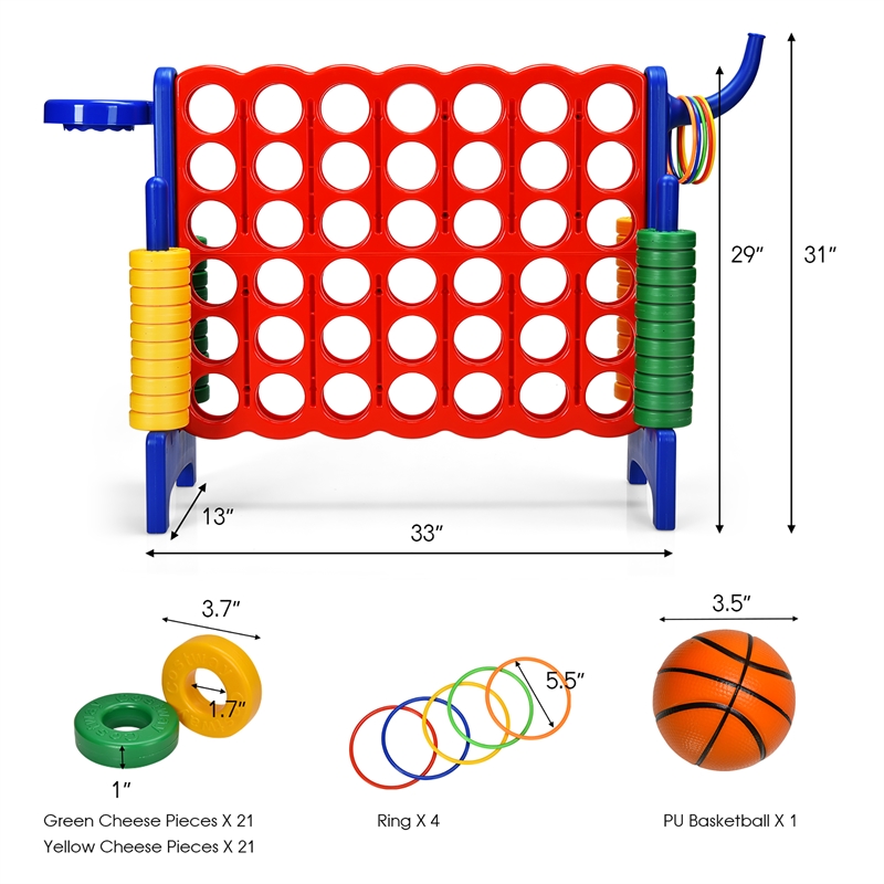 Pemberly Row 4 in A Row Giant Game Set w/Basketball Hoop for Family Blue