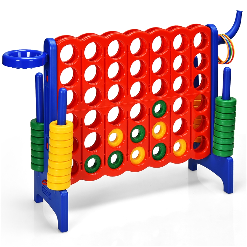 Pemberly Row 4 in A Row Giant Game Set w/Basketball Hoop for Family Blue