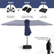 Pemberly Row Outdoor 15FT Double-Sided Patio Umbrella w/LED Lights Navy