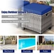 Pemberly Row 2PCS Patio Rattan Cushioned Ottoman Seat Foot Rest Navy