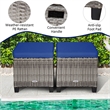 Pemberly Row 2PCS Patio Rattan Cushioned Ottoman Seat Foot Rest Navy