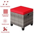 Pemberly Row 2PCS Patio Rattan Cushioned Ottoman Seat Foot Rest Red