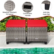 Pemberly Row 2PCS Patio Rattan Cushioned Ottoman Seat Foot Rest Red