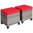 Pemberly Row 2PCS Patio Rattan Cushioned Ottoman Seat Foot Rest Red