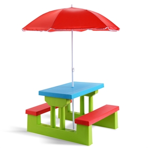 Pemberly Row 4 Seat Kids Picnic Table w/Umbrella Folding Children Bench