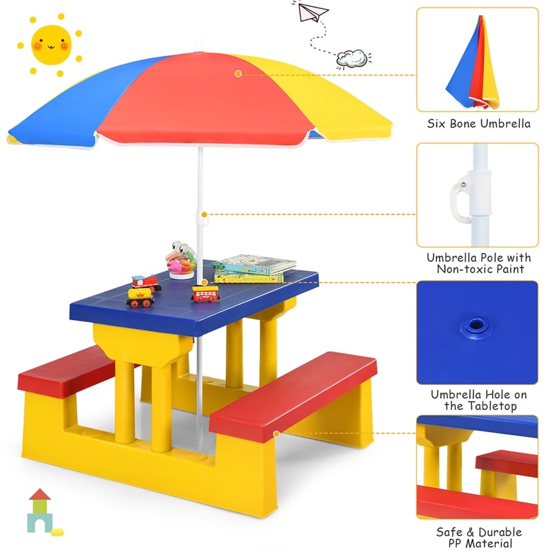 Pemberly Row Picnic Table Set withRemovable Umbrella Garden Patio Multicolor