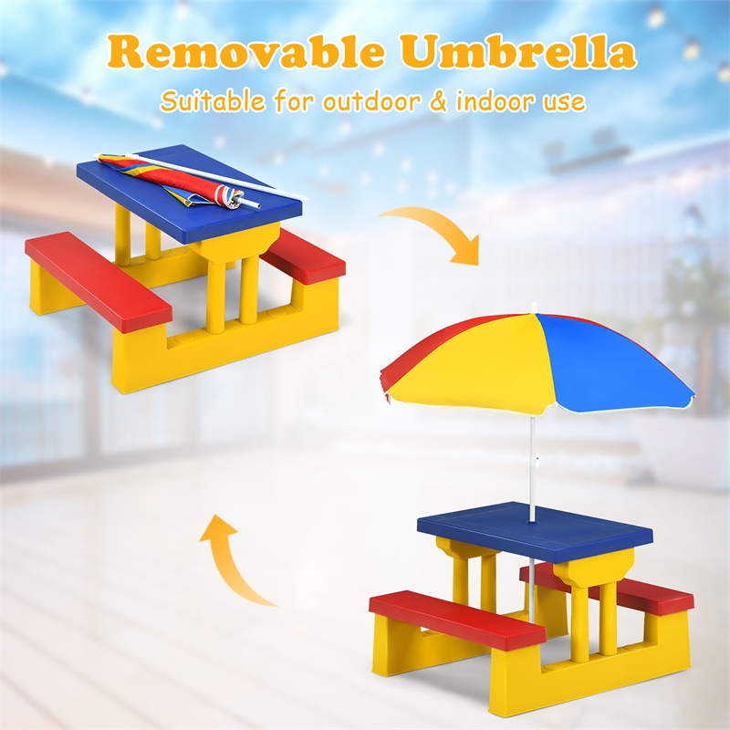 Pemberly Row Picnic Table Set withRemovable Umbrella Garden Patio Multicolor