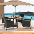 Pemberly Row 5 PCS Patio Dining Table Set for 4 Rattan Conversation Set Brown