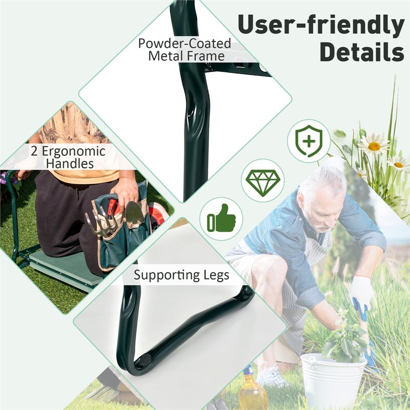 Pemberly Row Foldable Garden Stool Heavy Duty Gardening Bench w/ 1 Pouch