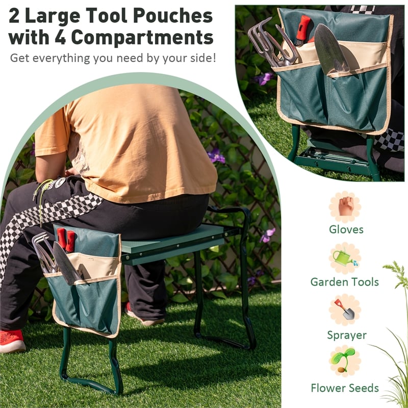 Pemberly Row Foldable Garden Stool Heavy Duty Gardening Bench w/ 1 Pouch