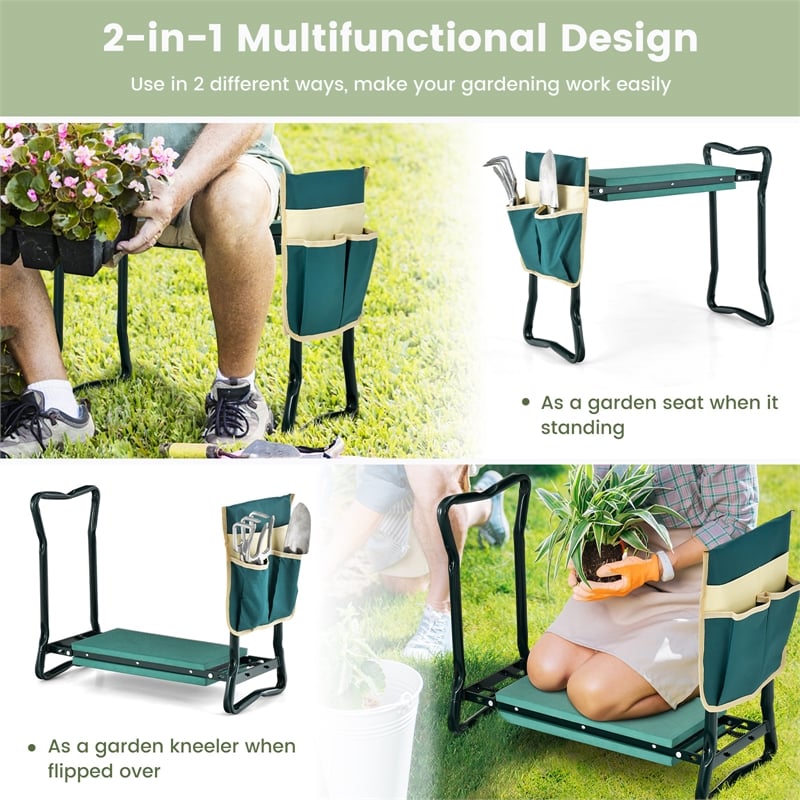 Pemberly Row Foldable Garden Stool Heavy Duty Gardening Bench w/ 1 Pouch