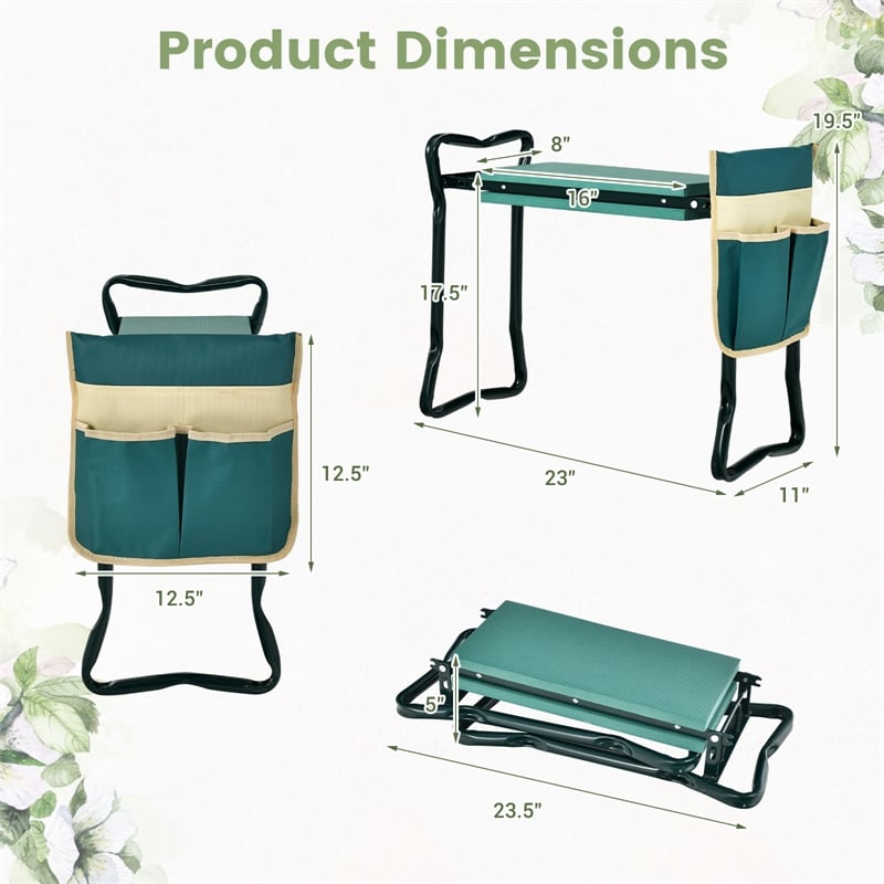Pemberly Row Foldable Garden Stool Heavy Duty Gardening Bench w/ 1 Pouch