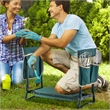 Pemberly Row Foldable Garden Stool Heavy Duty Gardening Bench w/2 Pouches Green