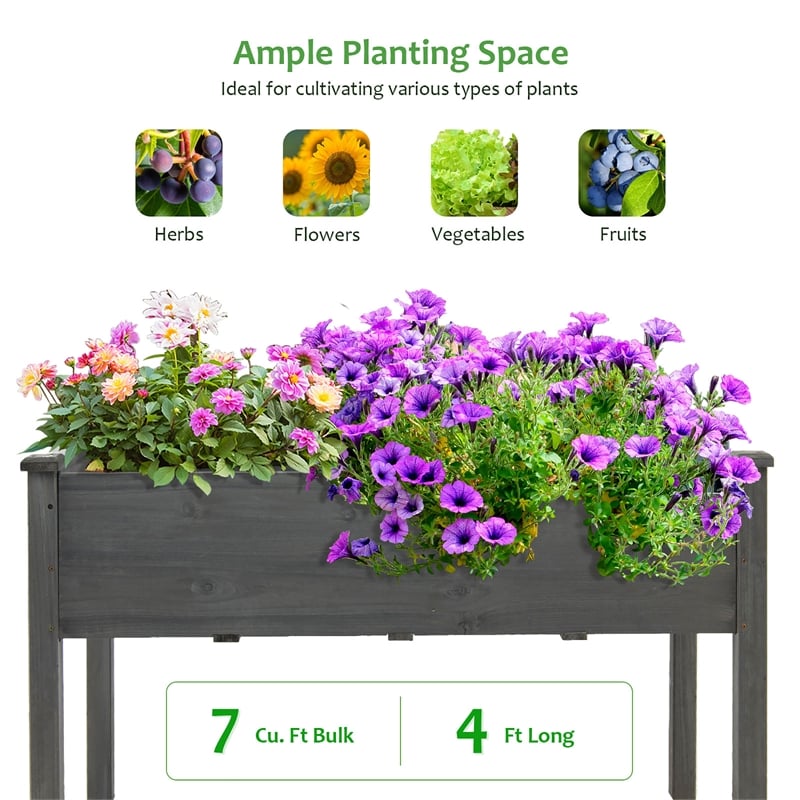 Pemberly Row Wooden Raised Vegetable Garden Bed Elevated Grow Planter Gray