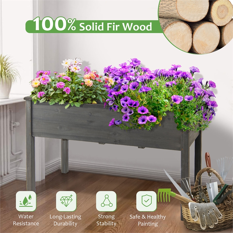 Pemberly Row Wooden Raised Vegetable Garden Bed Elevated Grow Planter Gray